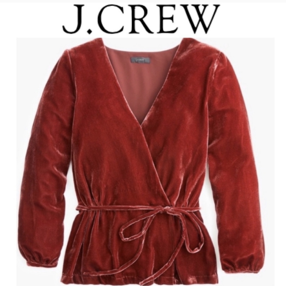 JCrew faux wrap burgundy velvet shirt